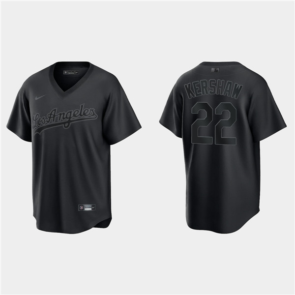 Men's Los Angeles Dodgers #22 Clayton Kershaw Black Pitch Black Fashion Replica Stitched Jersey